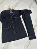Black Silk 2Pcs Night Suit With Piping