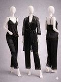3 Pcs Women's Stitched Silk Lace-Work Night Suit / Net 3 Pcs Nighty For Women