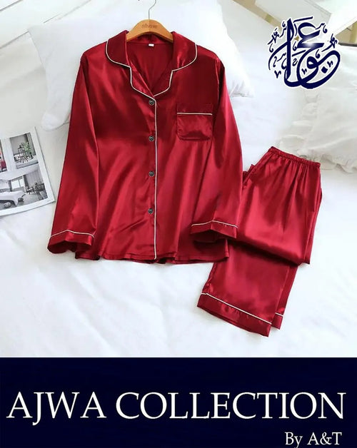 Black Silk 2Pcs Night Suit With Piping