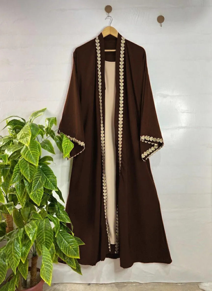 Brown Georgette Elegant Embroidered